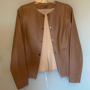 Vince Collarless Women's 100% Leather Long Sleeve Button Biker Jacket Size Smal